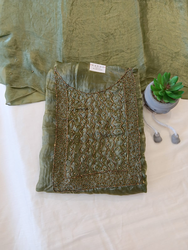 Olive green organza with handwork Salwar suit