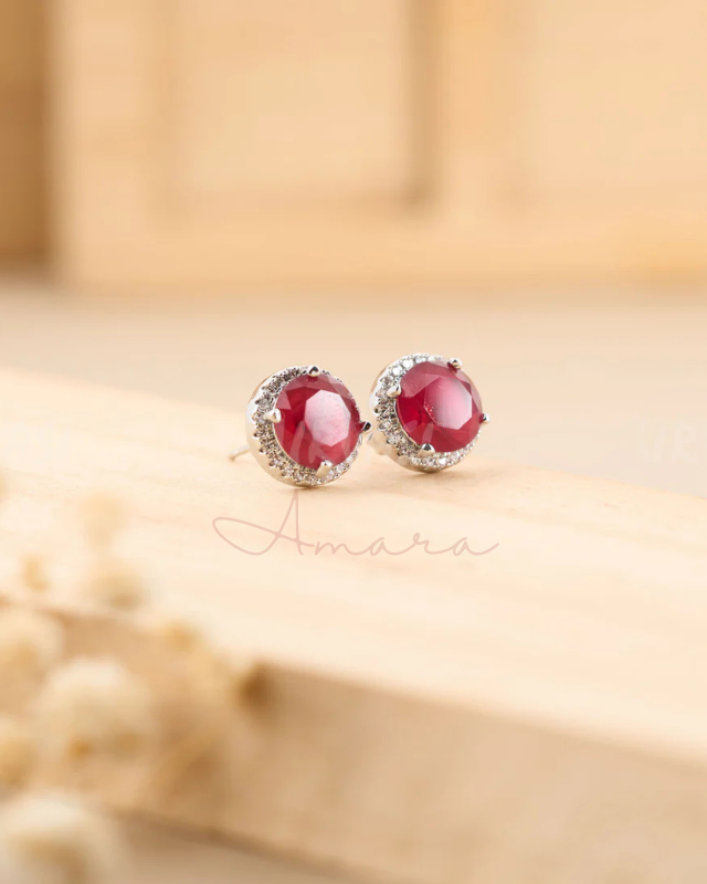 Earings - Ruby red stones - AMER209