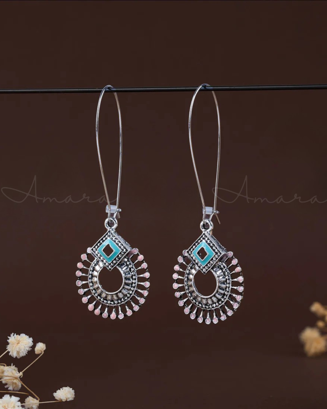 Earings oval - AMER256 Peach and Turquoise