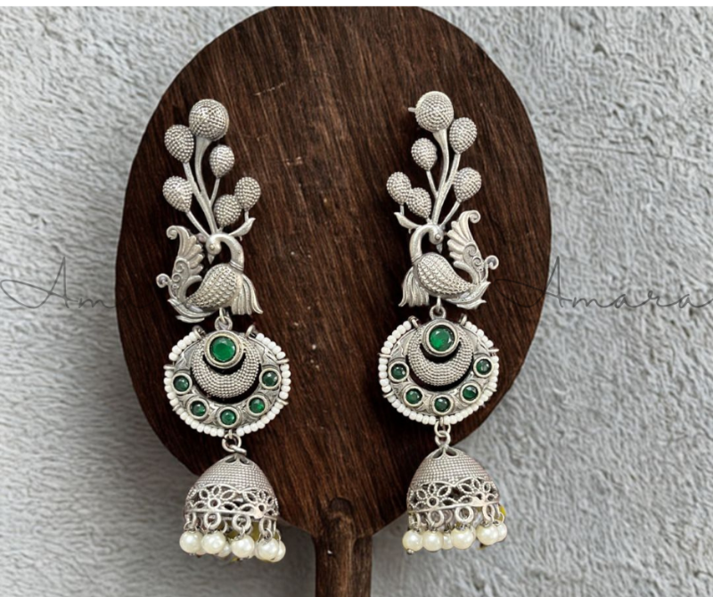 Jhumki with oxidised plating - AM808996 Green