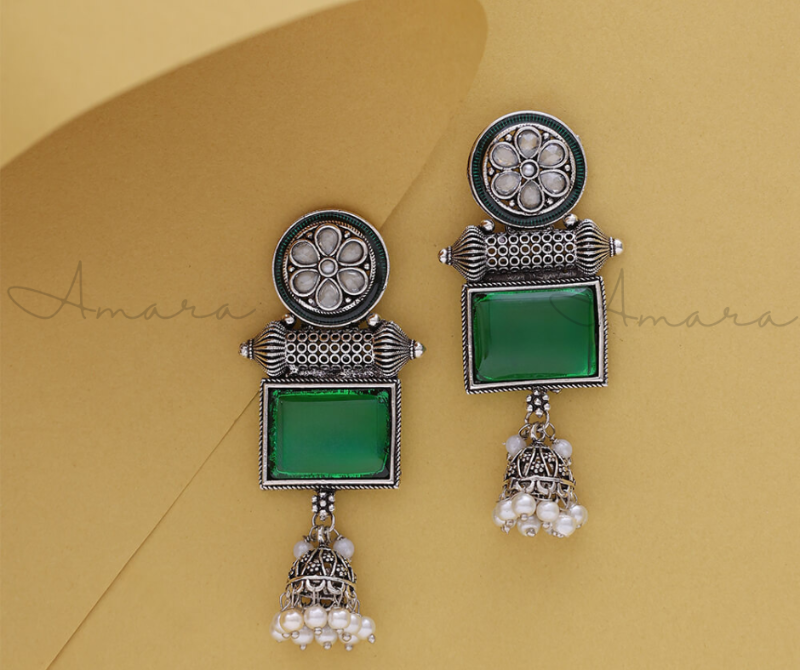 Meenakari Earring Oxidised - AM807045 Green