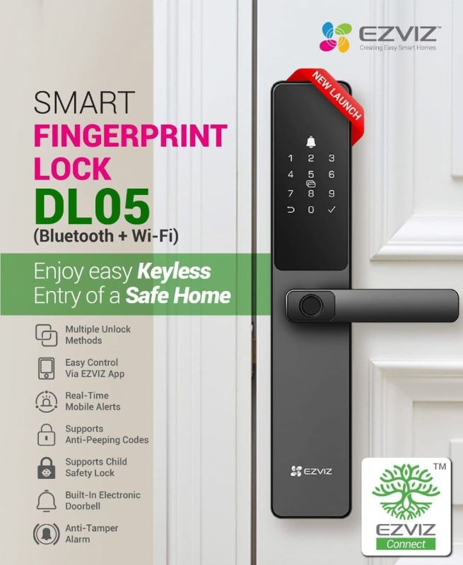 EZVIZ SMART FINGERPRINT LOCK – DL05 🔒
(Bluetooth + Wi-Fi)