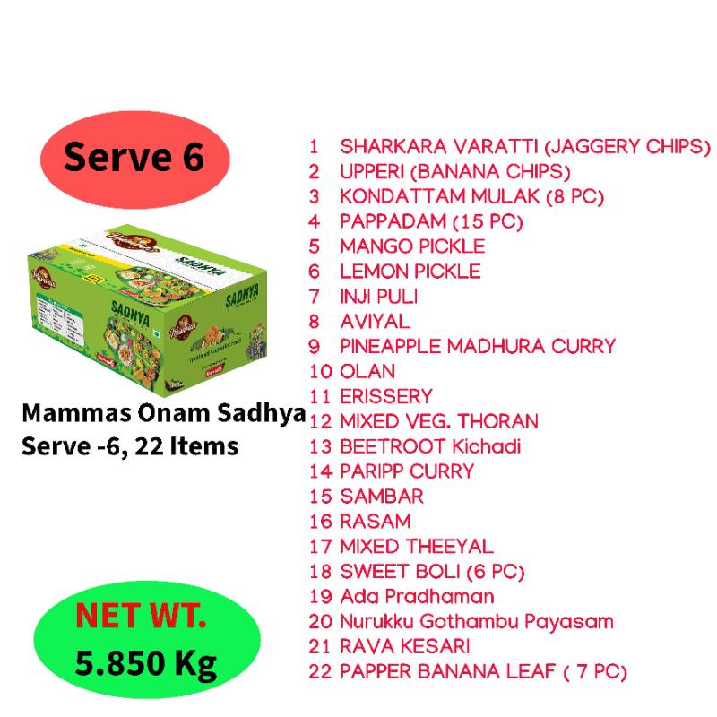 Mammas Onam Sadhya- Serve 6