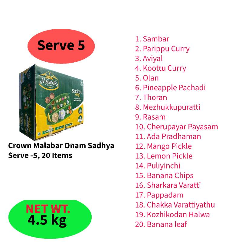 Crown Malabar Onam Sadhya- Serve 5