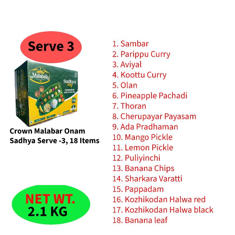 Crown Malabar Onam Sadhya- Serve 3