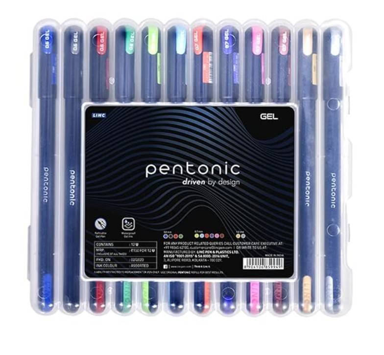 Pentonic Multicolor Gel Pen With Hard Box Case | 12 Pcs Set, Pack of 1