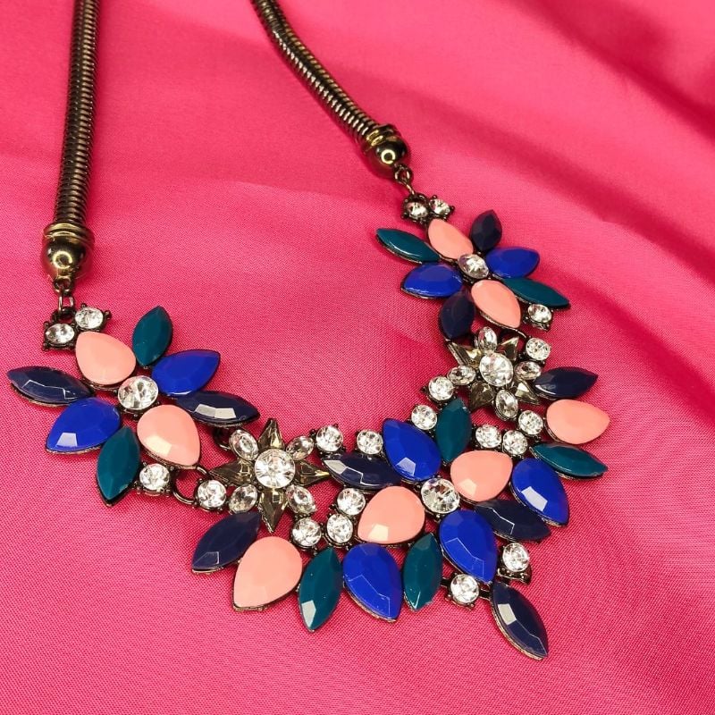 Collar Hojas Azul/Rosado