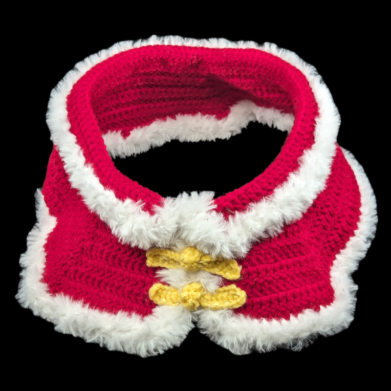 Handmade Pet Collar: Santa / Lunar New Year Style Winter Cloak Large (Red with White Trim and Yellow Accent)