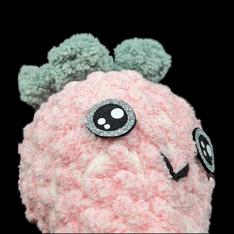 Mr. Strawberry Small Kawaii Crochet Keychain Plush Toy with Custom Eyes