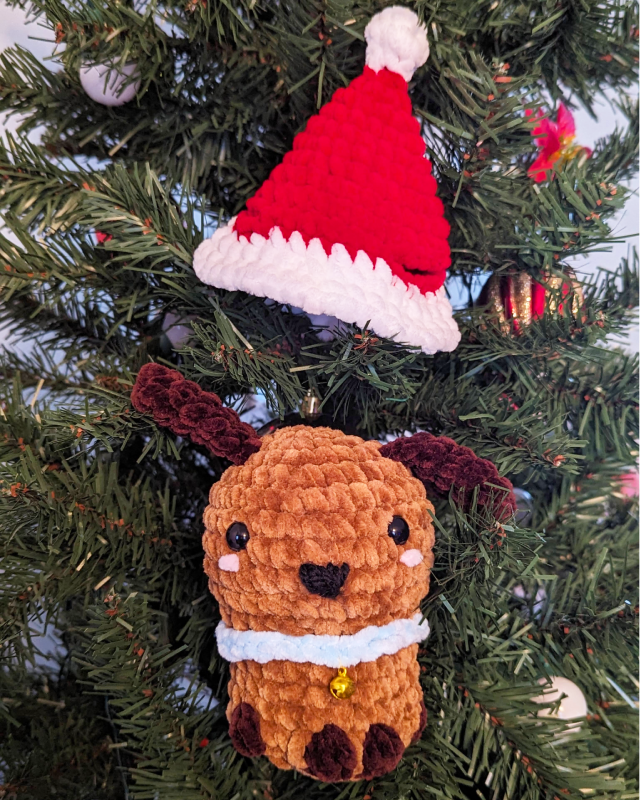 Puppy Dog Crochet Plush with Jingle Bell and Removable Red Santa Hat