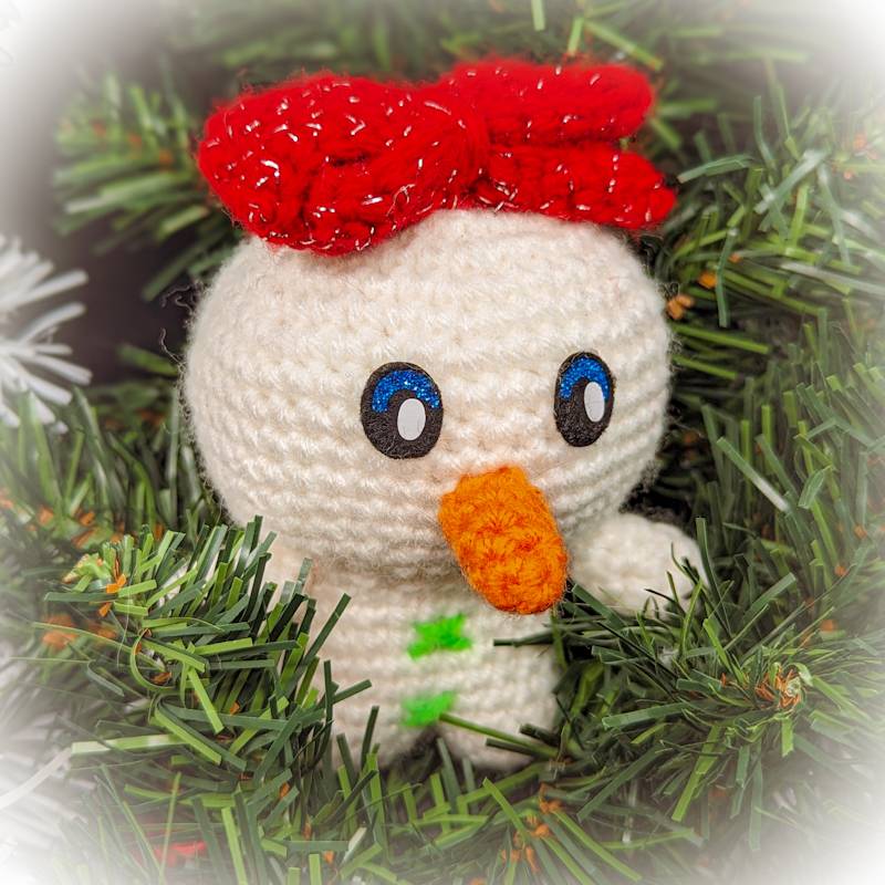 Holiday Snowgirl Crochet Plush with Custom Cricuit-Cut Felt/Vinyl Eye deco and Red Bow