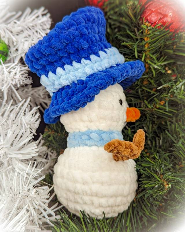 Snowman Crochet Plush with Blue "Pop Up"  Top Hat