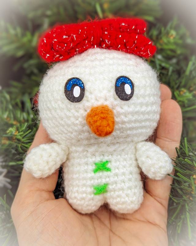 Holiday Snowgirl Crochet Plush with Custom Cricuit-Cut Felt/Vinyl Eye deco and Red Bow