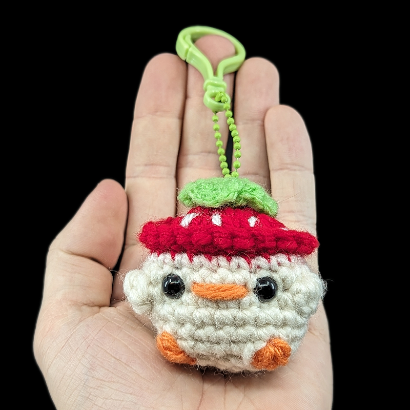 Tiny Duckie Wearing a Strawberry Hat Crochet Plush Mini Keychain (Assorted!)