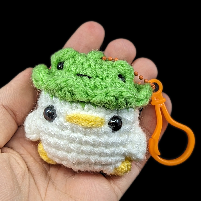 Tiny Duckie Wearing a Froggy Hat Crochet Plush Mini Keychain (Assorted!)