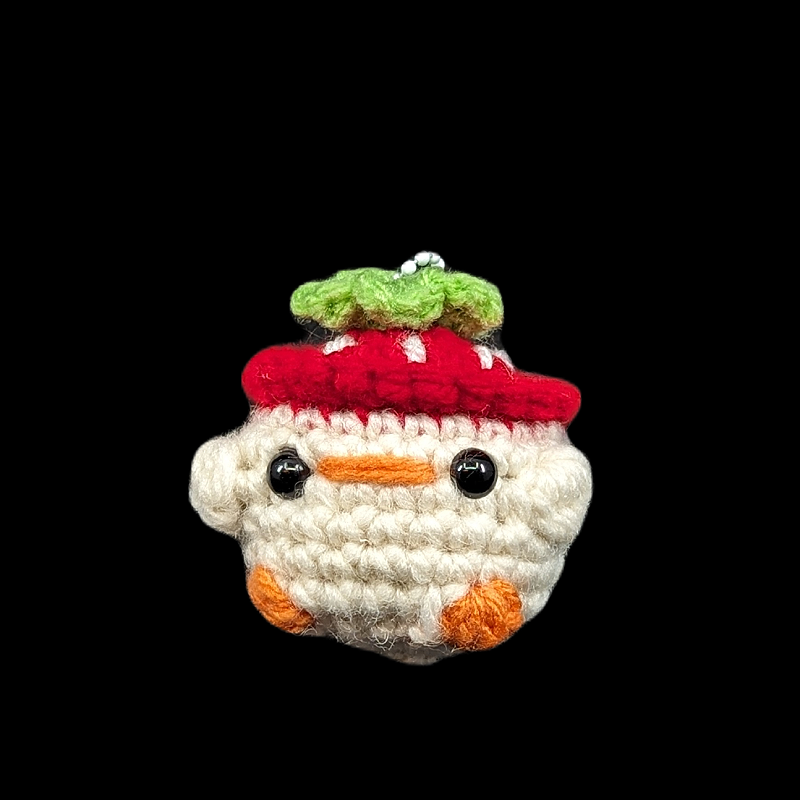 Tiny Duckie Wearing a Strawberry Hat Crochet Plush Mini Keychain (Assorted!)