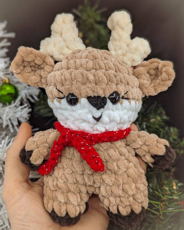 Reindeer Crochet Plush with Red Scarf (B)