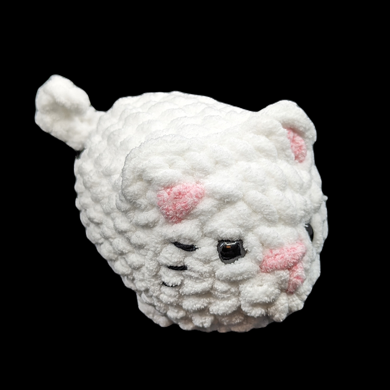 White Loaf Cat Brochet Plush made with Soft Blanket Yarn