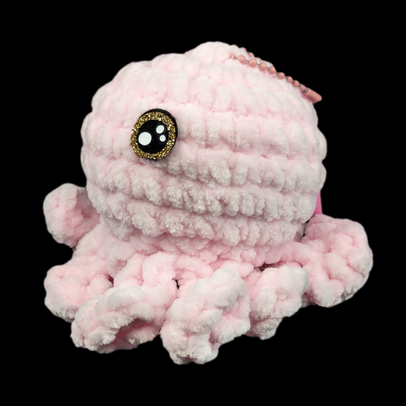 Octopus Crochet Plush Mini Keychain (Pink with Custom Felt Eyes)