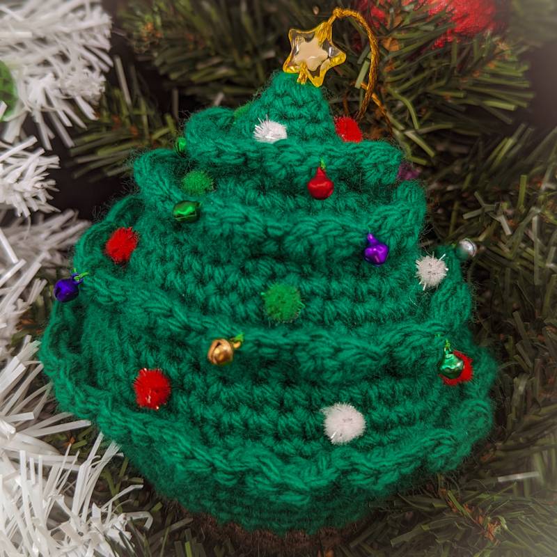 Chibi Xmas Tree Crochet Plush Ornament with Yellow Star