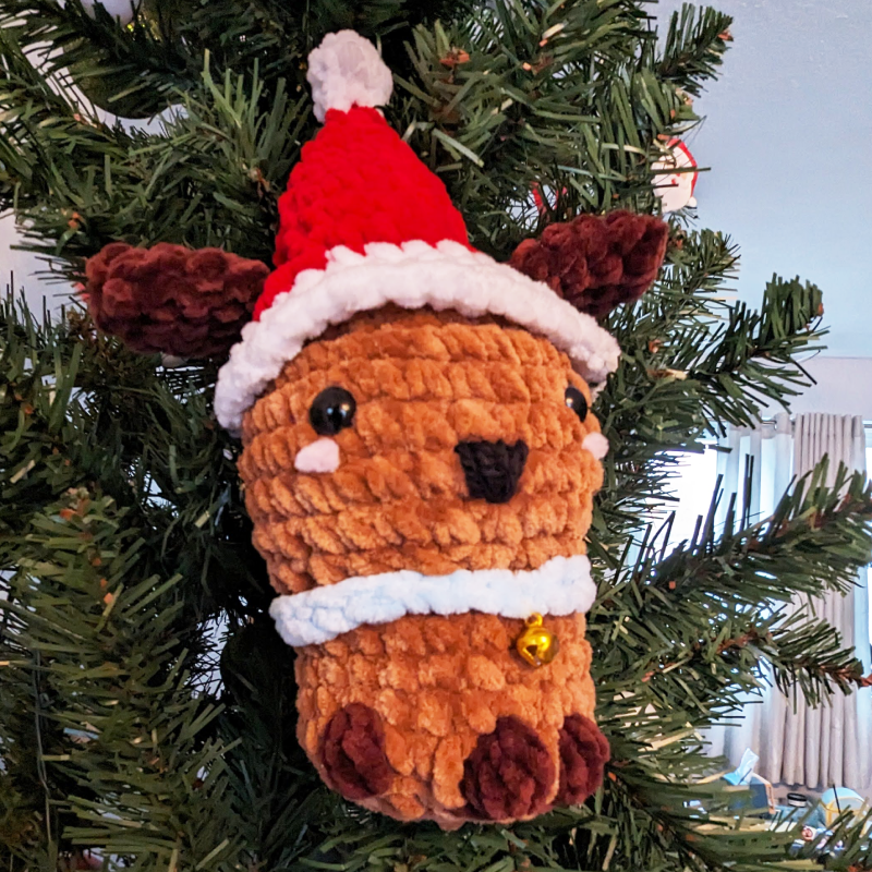 Puppy Dog Crochet Plush with Jingle Bell and Removable Red Santa Hat