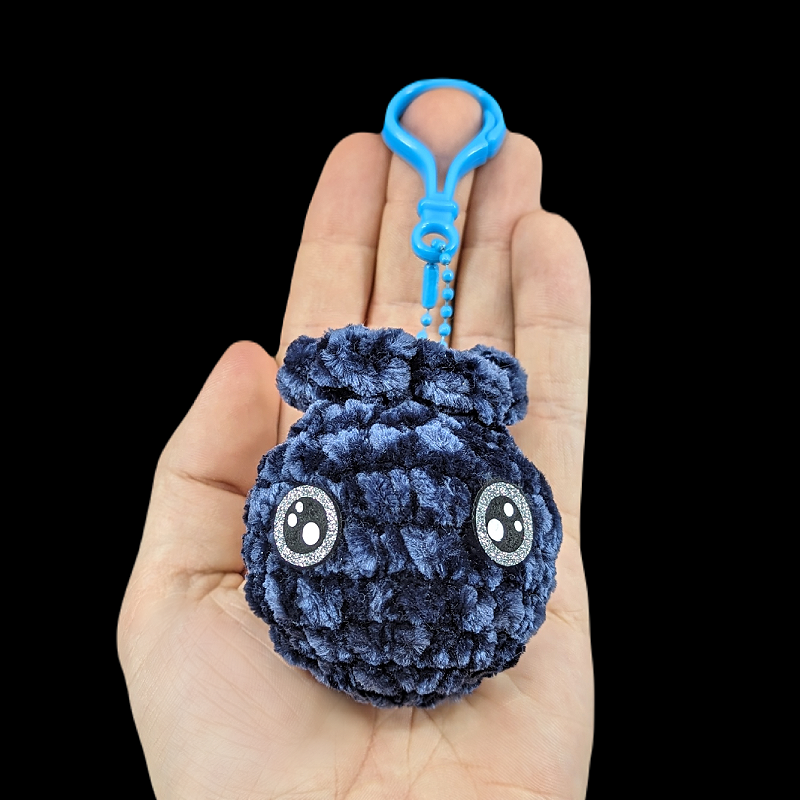 Blueberry Crochet Ball Plush Mini Keychain with Custom Eyes