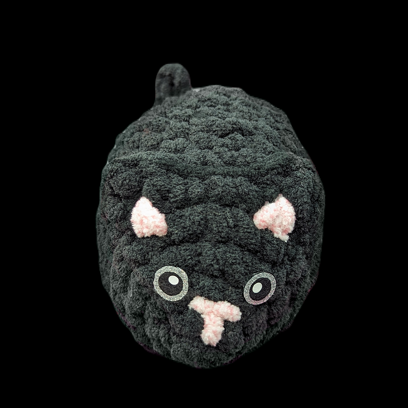 Black Loaf Cat Brochet Plush made with Soft Blanket Yarn