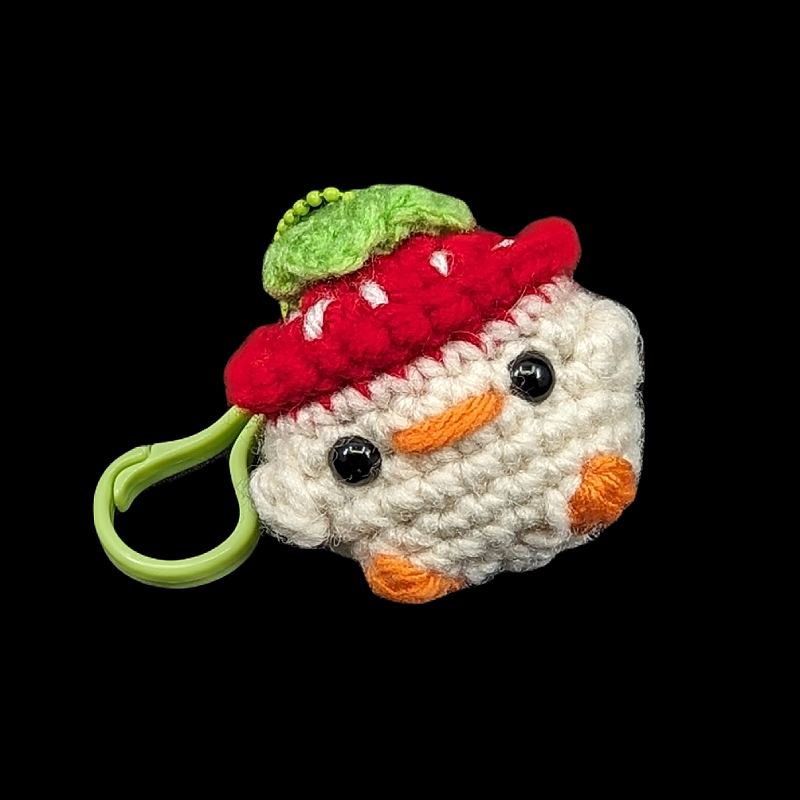 Tiny Duckie Wearing a Strawberry Hat Crochet Plush Mini Keychain (Assorted!)