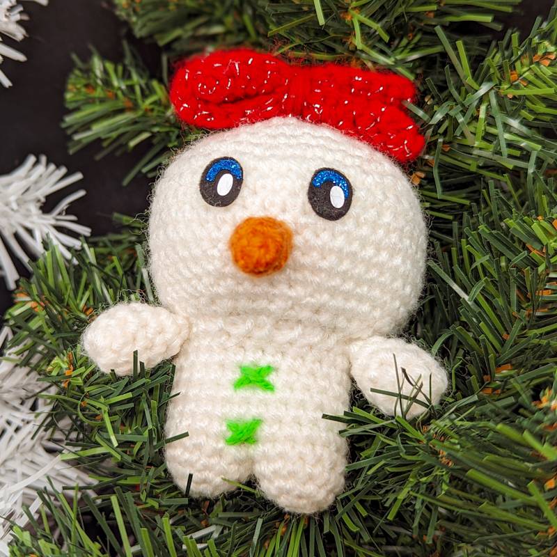 Holiday Snowgirl Crochet Plush with Custom Cricuit-Cut Felt/Vinyl Eye deco and Red Bow