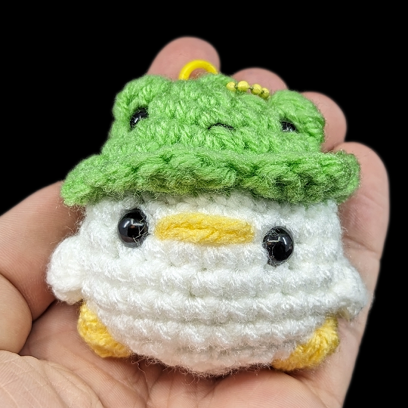 Tiny Duckie Wearing a Froggy Hat Crochet Plush Mini Keychain (Assorted!)