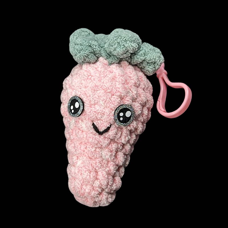 Mr. Strawberry Small Kawaii Crochet Keychain Plush Toy with Custom Eyes