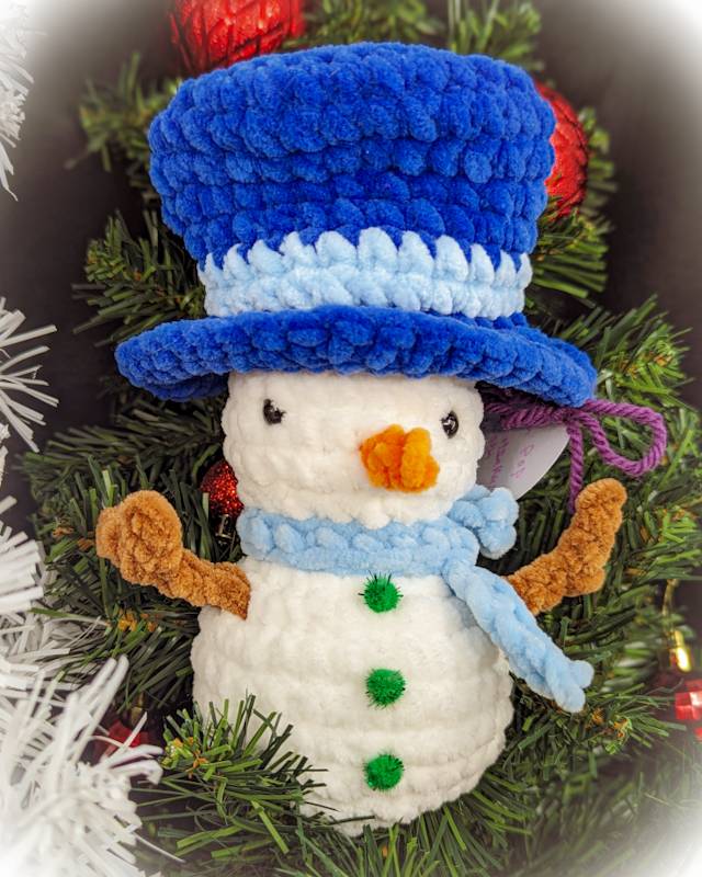 Snowman Crochet Plush with Blue "Pop Up"  Top Hat