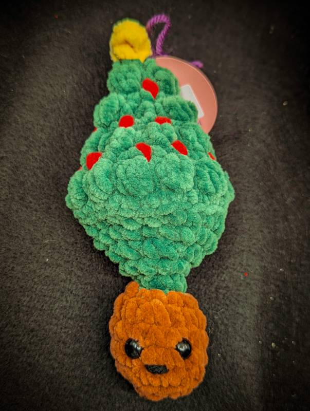 Christmas Tree "Pop" Crochet Plush with Red Ornamets Motif and Yellow Star (Pastel Green)