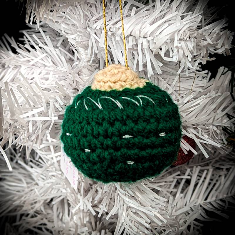 Crochet Bobble Ornament (Dark Green with Silver metallic accents)