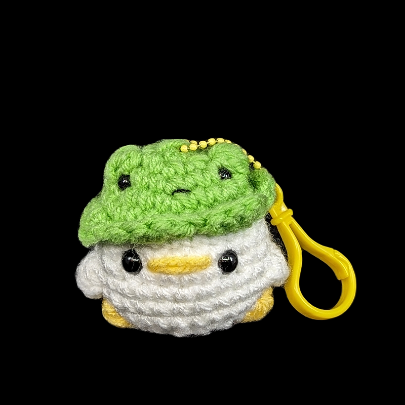 Tiny Duckie Wearing a Froggy Hat Crochet Plush Mini Keychain (Assorted!)