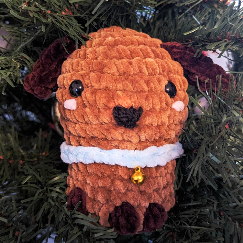 Puppy Dog Crochet Plush with Jingle Bell and Removable Red Santa Hat