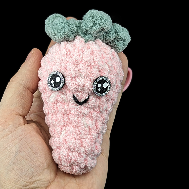 Mr. Strawberry Small Kawaii Crochet Keychain Plush Toy with Custom Eyes