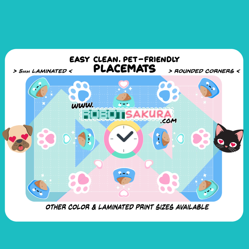11" x 17" Pink/Teal  Laminated Placemat - Pet Friendly