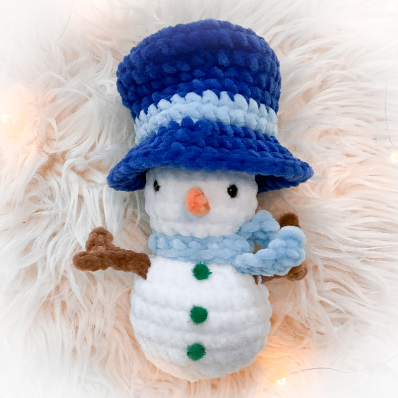 Snowman Crochet Plush with Blue "Pop Up"  Top Hat