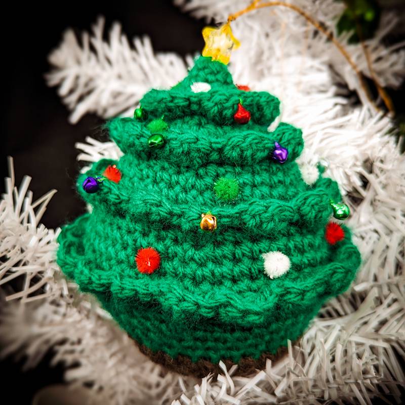 Chibi Xmas Tree Crochet Plush Ornament with Yellow Star