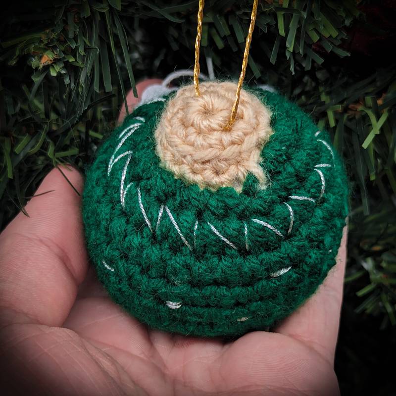 Crochet Bobble Ornament (Dark Green with Silver metallic accents)