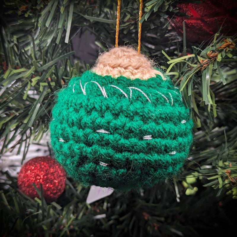 Crochet Bobble Ornament (Dark Green with Silver metallic accents)