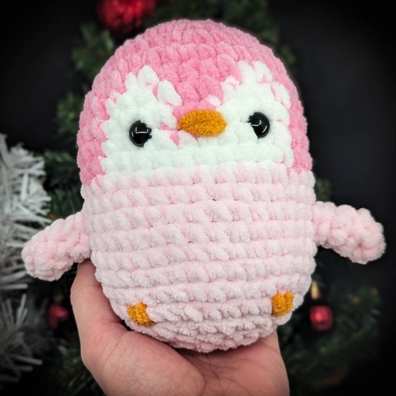 Chubby Penguin Crochet Plush (Pink)