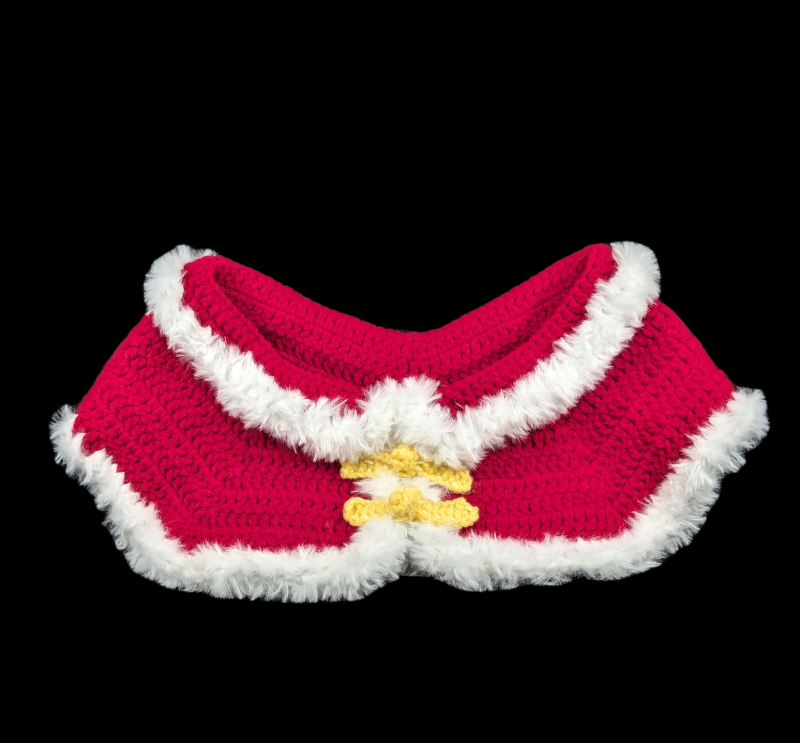 Handmade Pet Collar: Santa / Lunar New Year Style Winter Cloak Large (Red with White Trim and Yellow Accent)