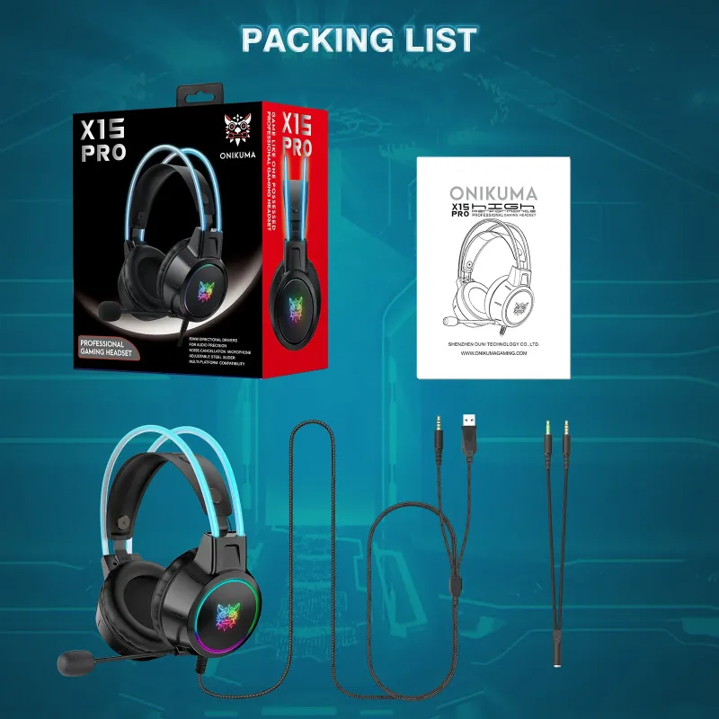 ONIKUMA X15 PRO Double-Head Beam Noise Cancelling Microphone Durable Stereo Surround Gaming Headphones RGB Audifonos Alambricos Gaming Headset