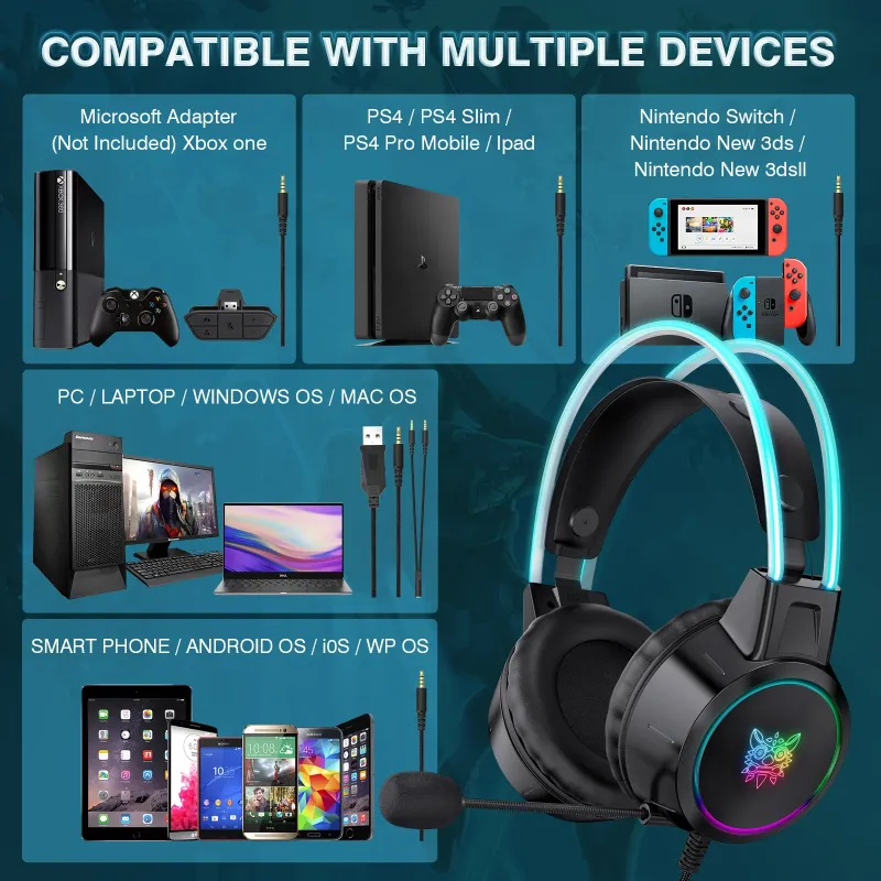 ONIKUMA X15 PRO Double-Head Beam Noise Cancelling Microphone Durable Stereo Surround Gaming Headphones RGB Audifonos Alambricos Gaming Headset