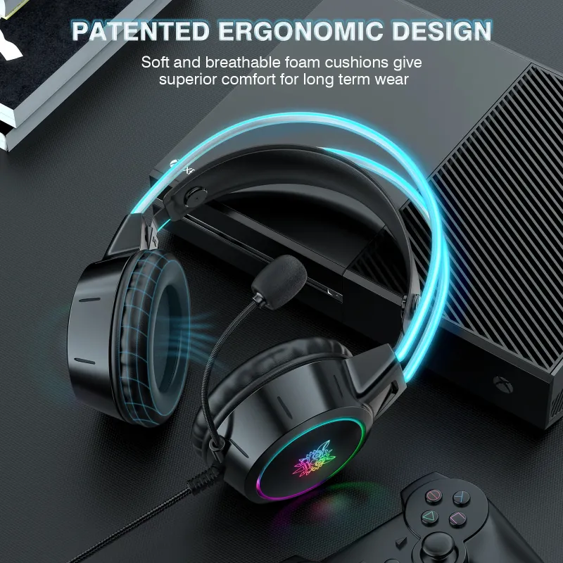 ONIKUMA X15 PRO Double-Head Beam Noise Cancelling Microphone Durable Stereo Surround Gaming Headphones RGB Audifonos Alambricos Gaming Headset