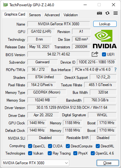 Gainward GeForce RTX 3080 Chasing The Wind (10GB)
