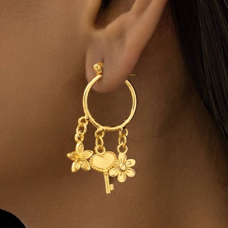Anti-Tarnish Multi-Charm Chain Necklace with Earrings