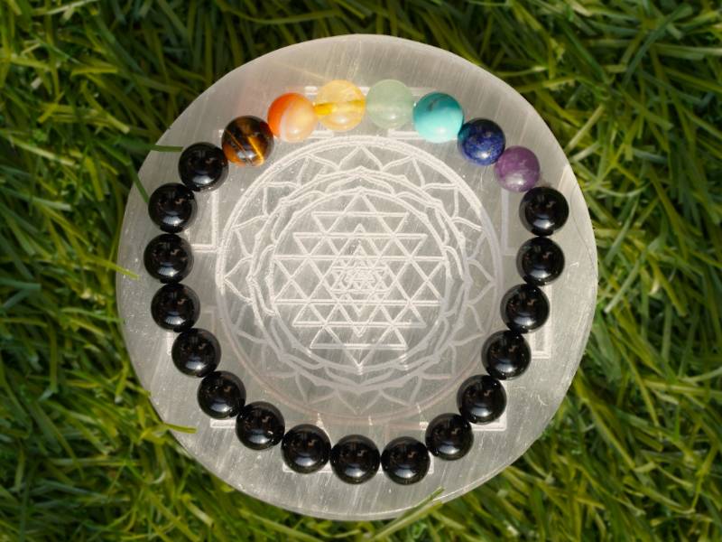 Black Tourmaline with 7 Chakra (Bracelet) AAA Quality